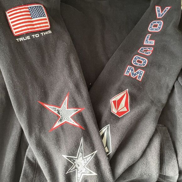 Y2k 2000s Volcom M US Olympic Snowboard Team Logo USA Black Hoodie Sweatshirt - Picture 6 of 6